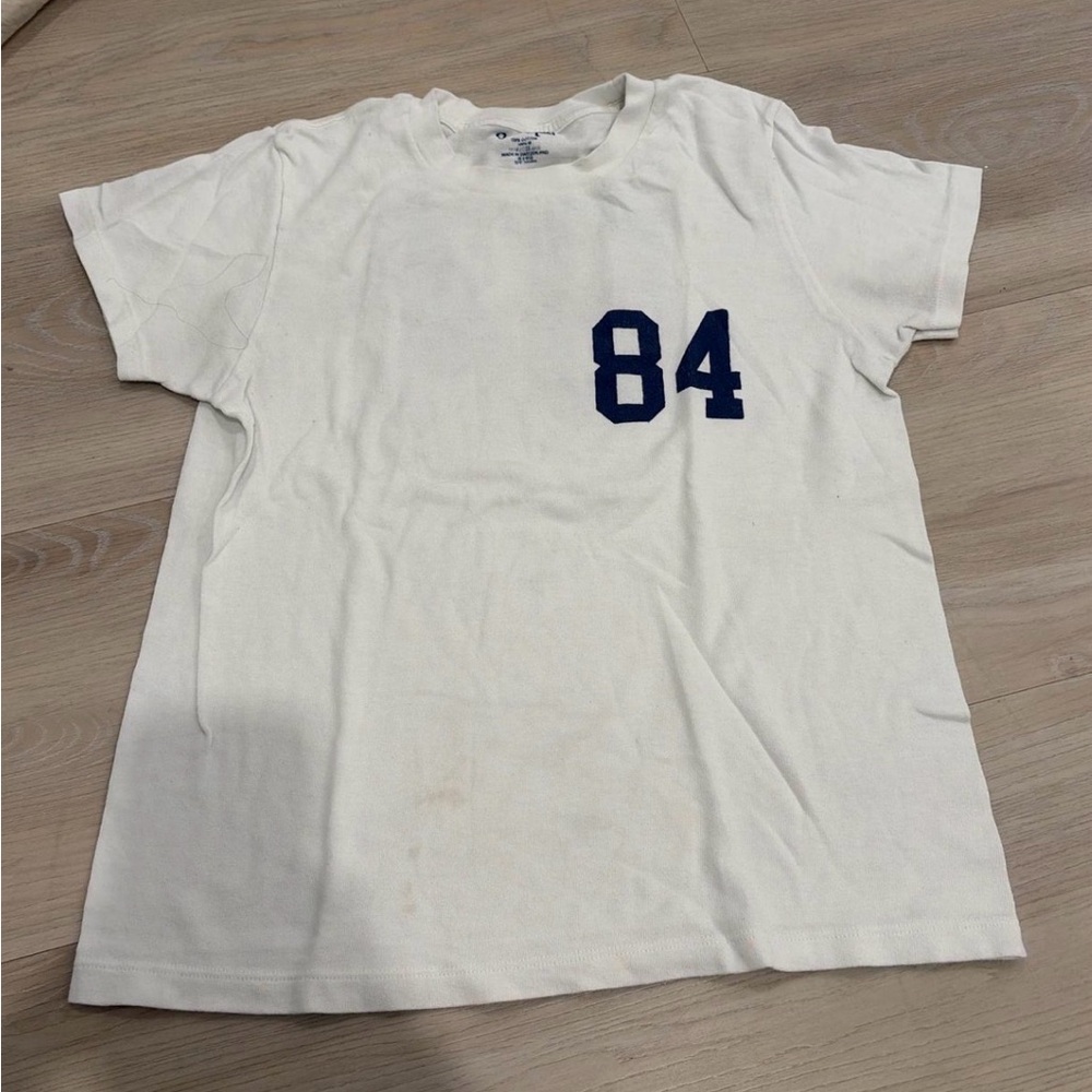 Woman’s White T-Shirt with Blue Print